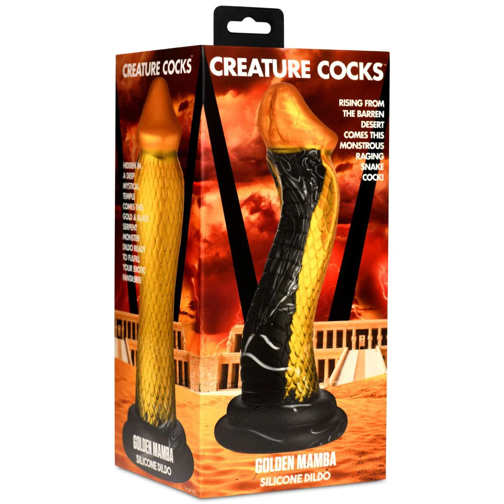 small rubber straight dildo-Creature Cocks Golden Mamba Dildo by XR