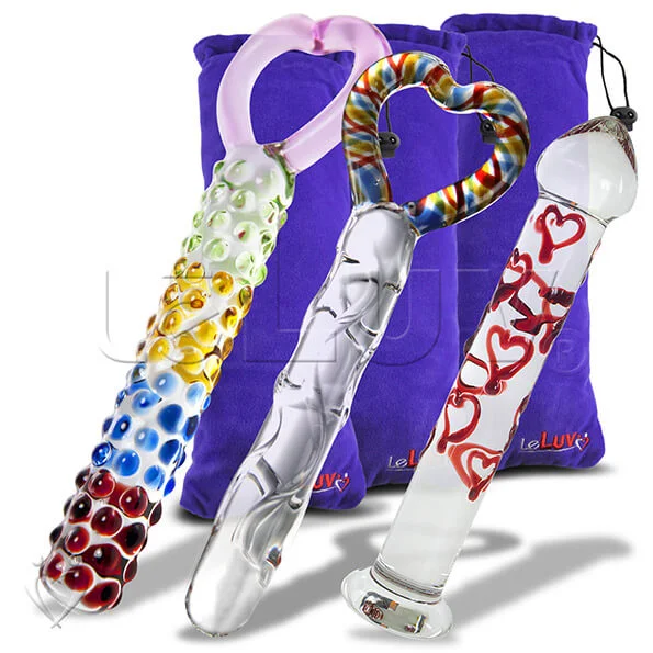 flexible glass fantasy dildo-LeLuv Glass RAINBOW HEART 3 Piece Gift Set Dildos