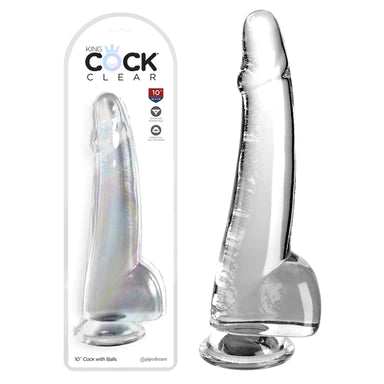 thin silicone gold dildo-King Cock Clear Dildo With Balls 10" by Pipedream Products®