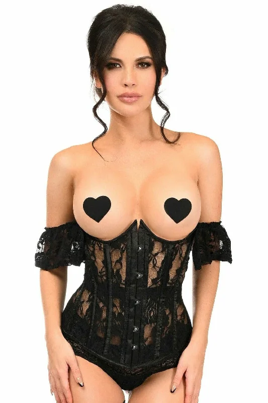 corset with diamond pattern-Lavish Sheer Black Lace Underbust Underwire Corset w/Ruffle Sleeve