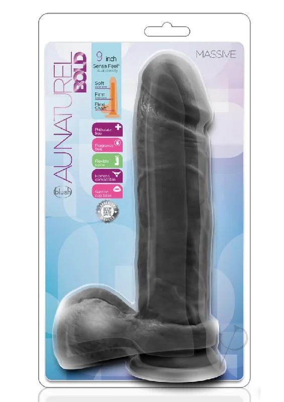 veined glass textured dildo-Au Naturel Bold Massive Dildo 9 Blk