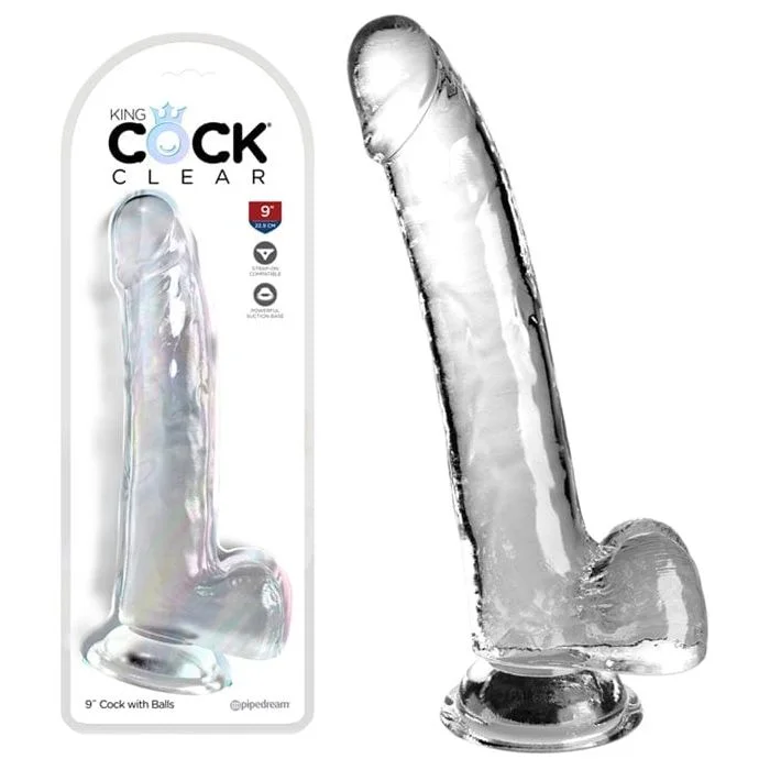 vibrating silicone matte dildo-Dildo Réaliste - Pipedream - King Cock Clear 9" Cock with Balls