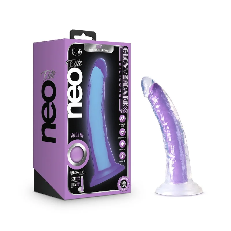 bumpy rubber ribbed dildo-Blush Neo Elite Glow In The Dark 7.5-Inch Purple Dildo