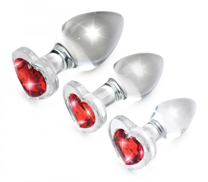 Anal toys for close calm-Red Heart Gem Glass Anal Plug Set