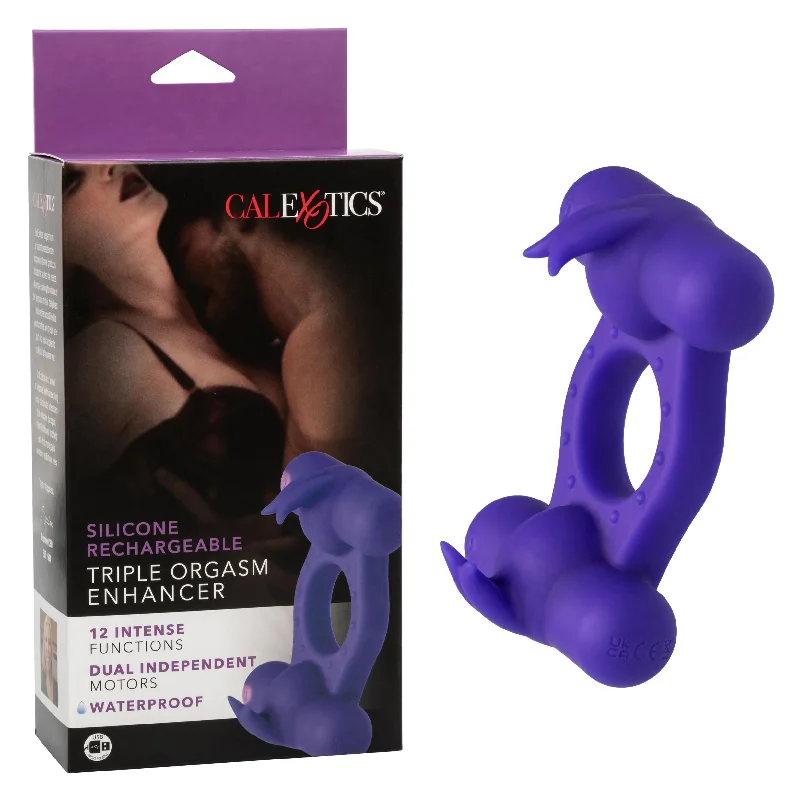 cock ring for firm play-Silicone Rechargeable Triple Orgasm Enhancer -  Purple