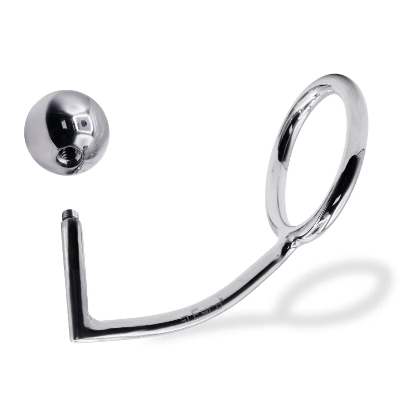 Anal toys for wild whims-LeLuv® Eyro Anal Hook with Cock Ring and Ball | Stainless Steel Prostate Massager