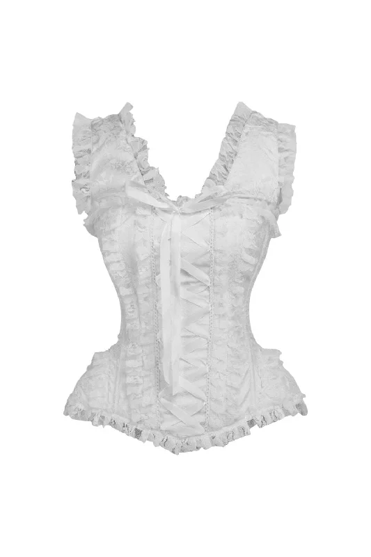 corset with camo design-Top Drawer White Brocade & Lace Steel Boned Corset w/Cap Sleeves