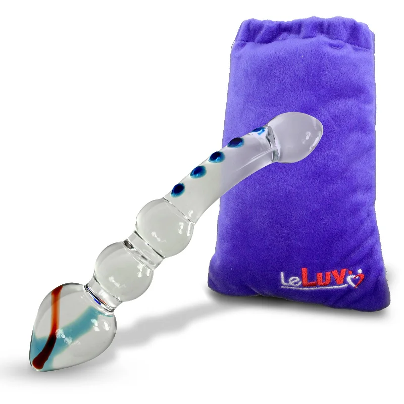 fantasy glass blue dildo-LeLuv Glass Didlo Wand with Pointed Large Tip, Two Bulbs, Curved Shaft and Nubby Spine