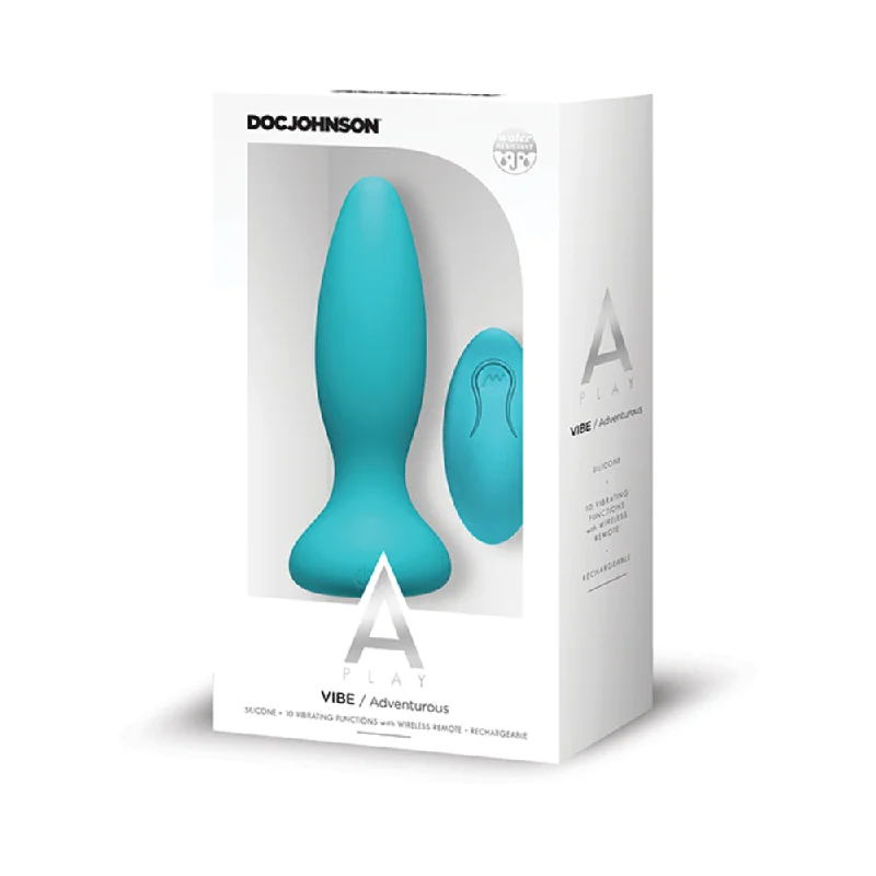 Battery-powered anal toys-A Play Rechargeable Silicone Adventurous Anal Plug w/Remote - Teal