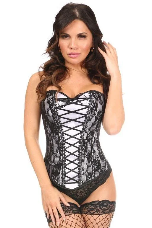 corset for elf cosplay-Lace-Up Overbust Corset with Black Lace