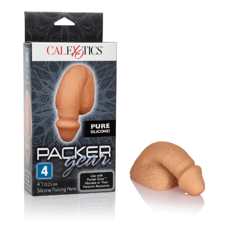 thin silicone smooth dildo-Packer Gear 4in Silicone Penis Tan