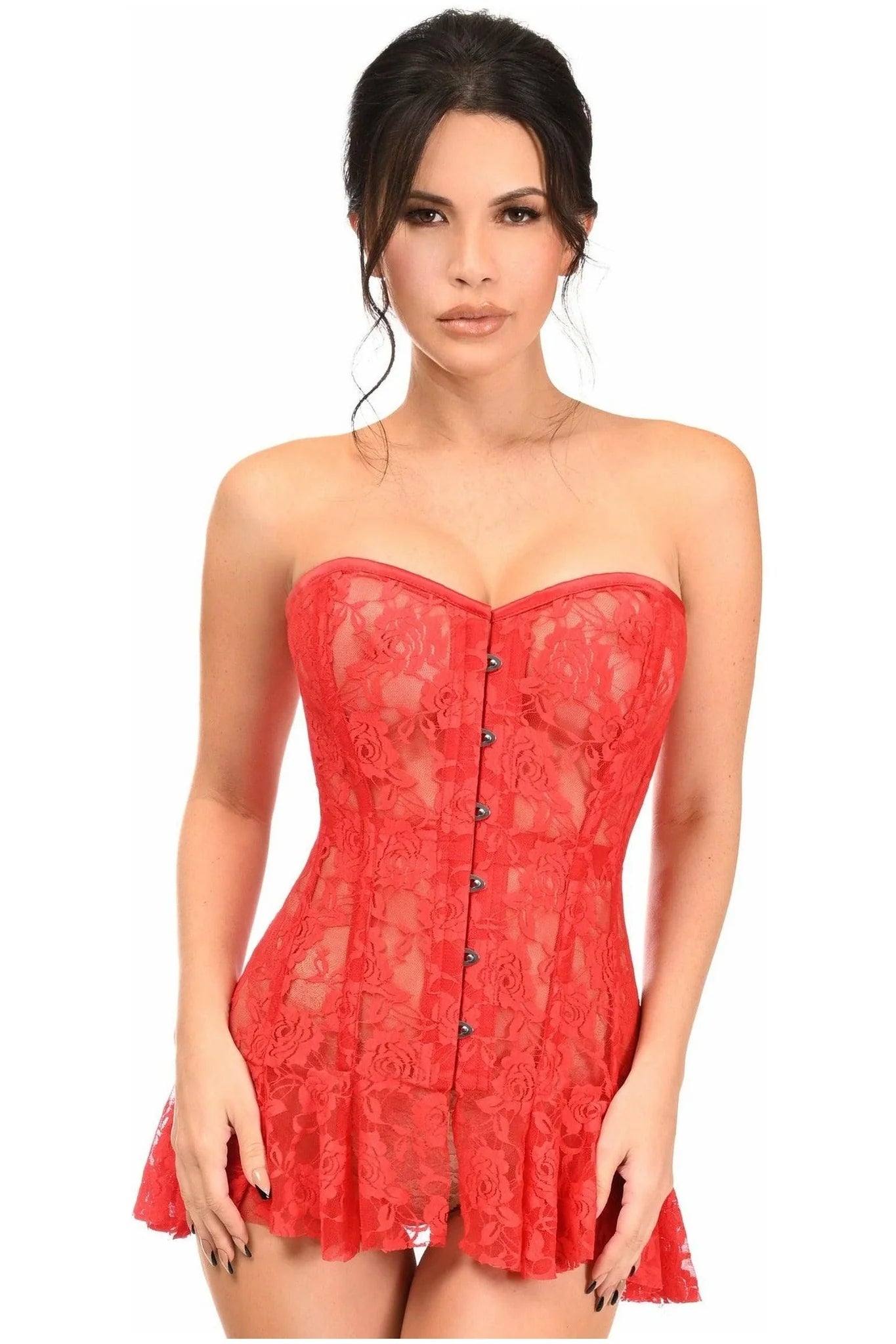 corset top with sheer lace-Queen Lavish  Sheer Lace Corset Dress