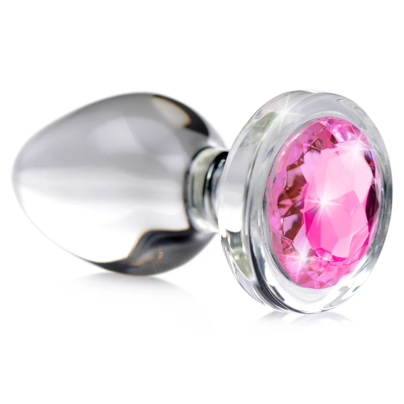 Anal toys for newbie reach-Pink Gem Glass Anal Plug