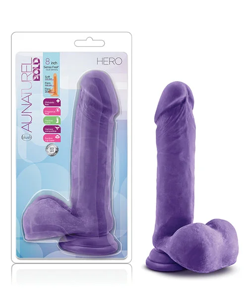 lifelike glass ribbed dildo-Blush Au Natural Bold Hero 8" Dildo - Purple