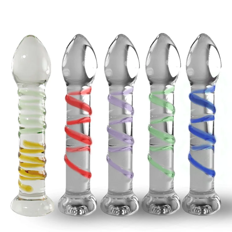 firm rubber silver dildo-LeLuv 6 Inch Glass Dildo with Swirls Around Shaft in Premium Padded Pouch