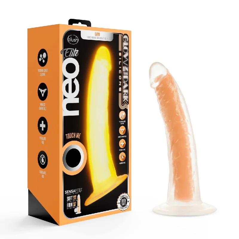 thin rubber textured dildo-Blush Neo Elite Glow In The Dark 7.5-Inch Yellow Dildo