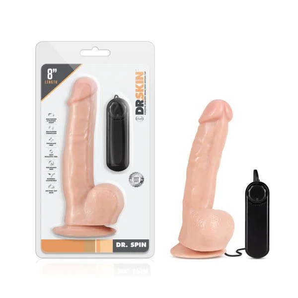 firm silicone fantasy dildo-Dr. Skin - Dr. Spin - 8 inch Gyrating Realistic Dildo - Vanilla