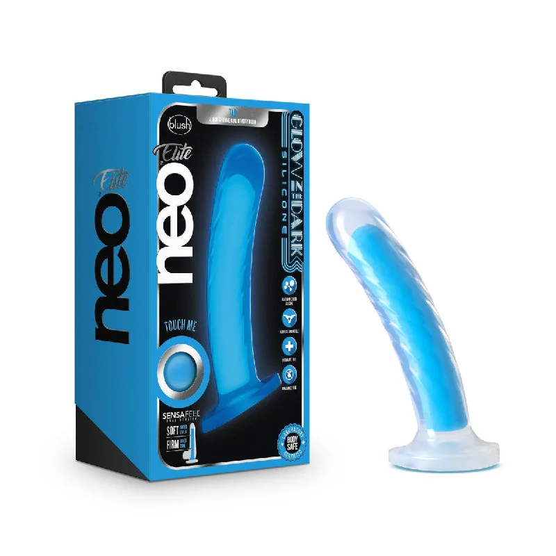 thin silicone straight dildo-Blush Neo Elite Glow In The Dark 7-Inch Blue Dildo