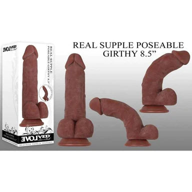 thin silicone gold dildo-Real Supple Silicone Poseable Girthy Realistic Dildo 8.5" by Evolved