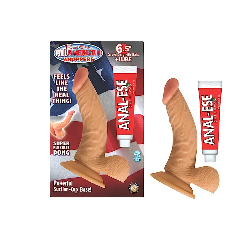 Anal toys for close joy-All American Whoppers 6.5 in. Curved Dong with Balls + Cherry Anal-Ese