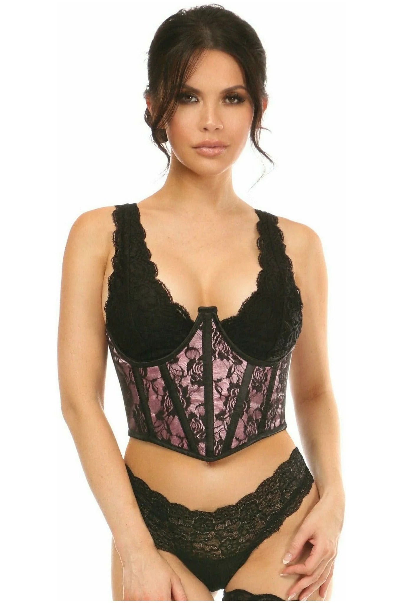 corset top violet lace-Lace Overlay Underbust Corset 3/6X