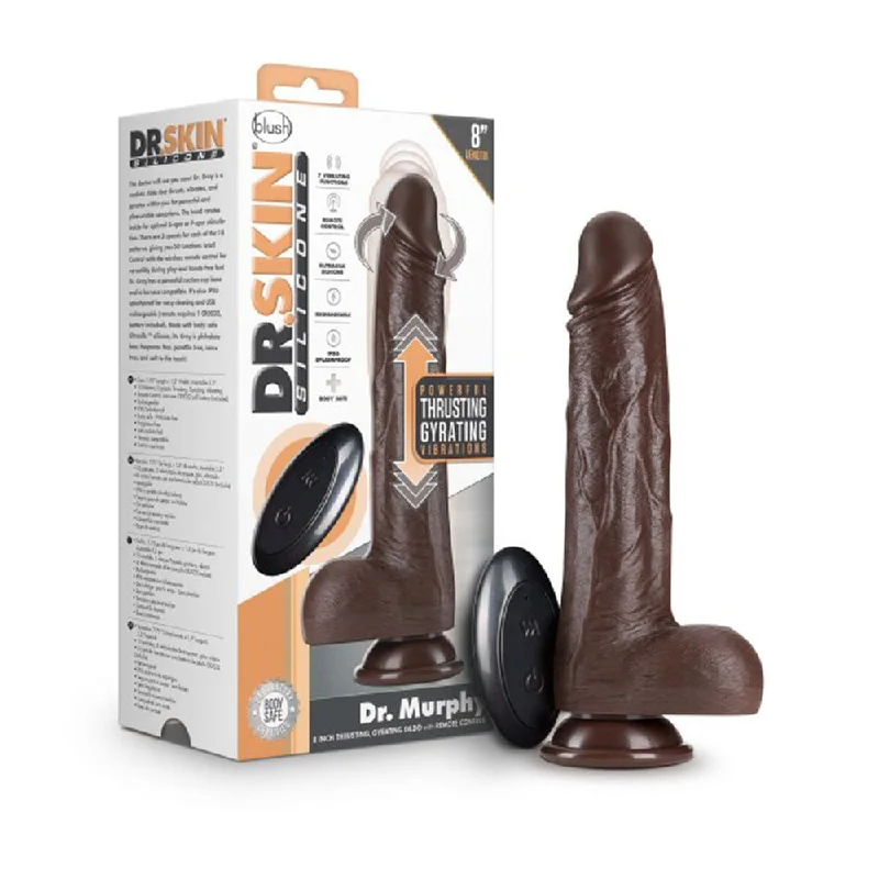 textured rubber black dildo-Dr. Skin Dr. Murphy 8 in. Thrusting Dildo with Balls Brown