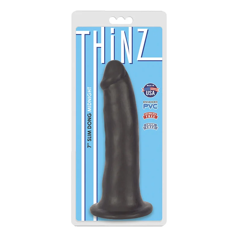 thick glass straight dildo-Curve Toys Thinz 7 in. Slim Dildo with Suction Cup Midnight