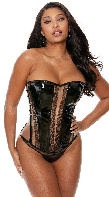 corset with curved straps-Vinyl And Lace Corset Set