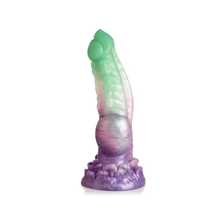 ribbed glass straight dildo-Creature Cocks Aqua Phoenix Silicone Creature Dildo