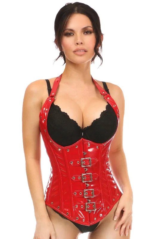 corset for mermaid cosplay-Top Drawer Steel Boned Red Patent PVC Vinyl Underbust Corset Top