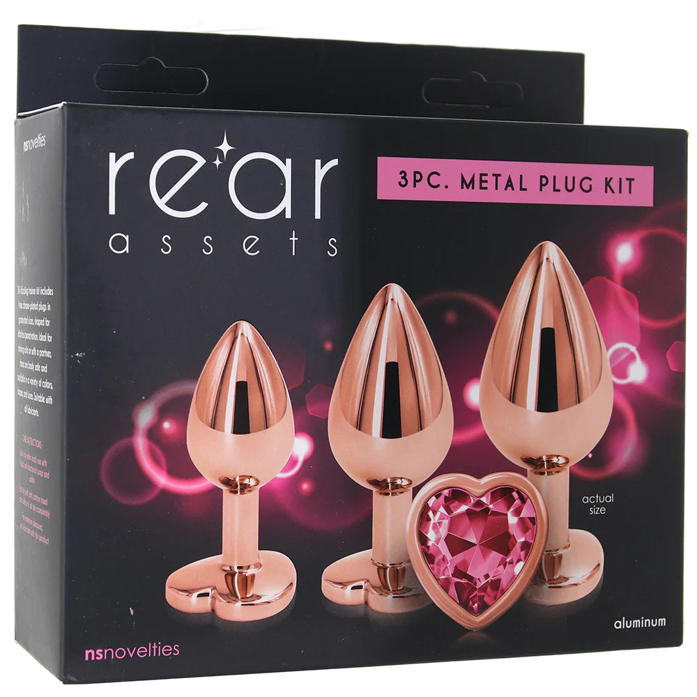 Anal toys with quiet joy-Rear Assets ''Heart'' Gem 3pc Anal Plug Kit in Rose