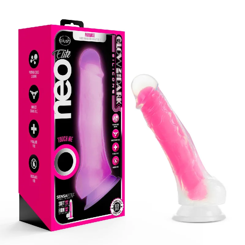 firm silicone fantasy dildo-Blush Neo Elite Glow In The Dark 7.5-Inch Pink Dildo