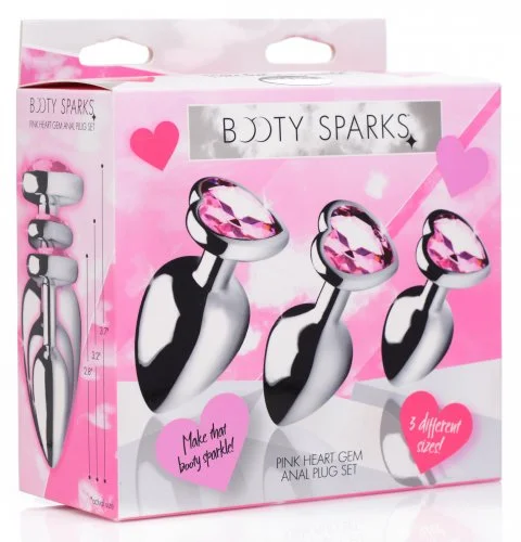 Anal toys with solid grasp-Booty Sparks ''Heart Plug Set'' -Pink