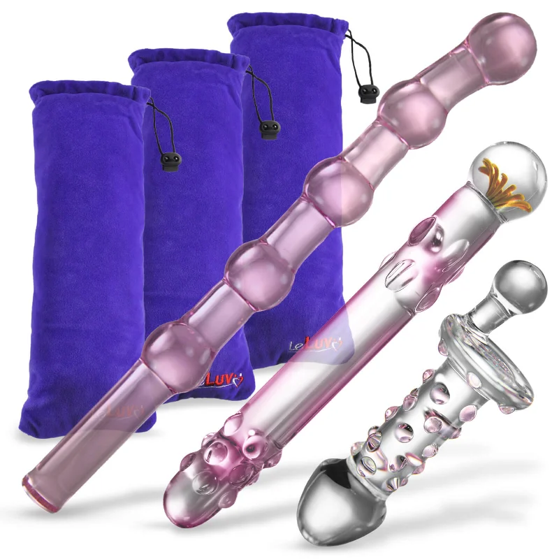 flexible rubber fantasy dildo-Glass PINK PEARLS 3 Piece Gift Set Dildos & Butt Plug