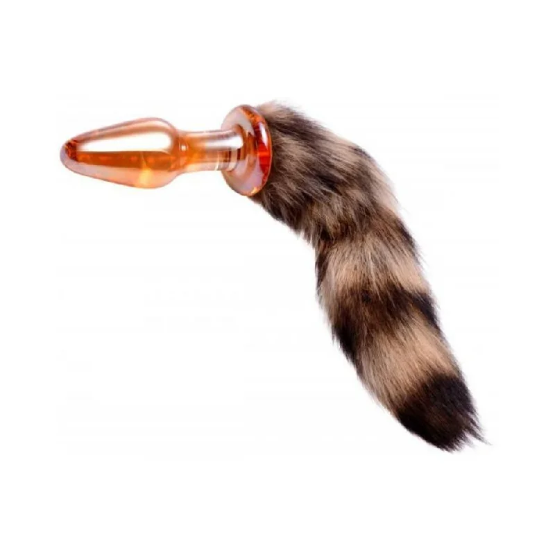 Anal toys for close calm-Tailz Faux Fox Tail Orange Glass Anal Plug