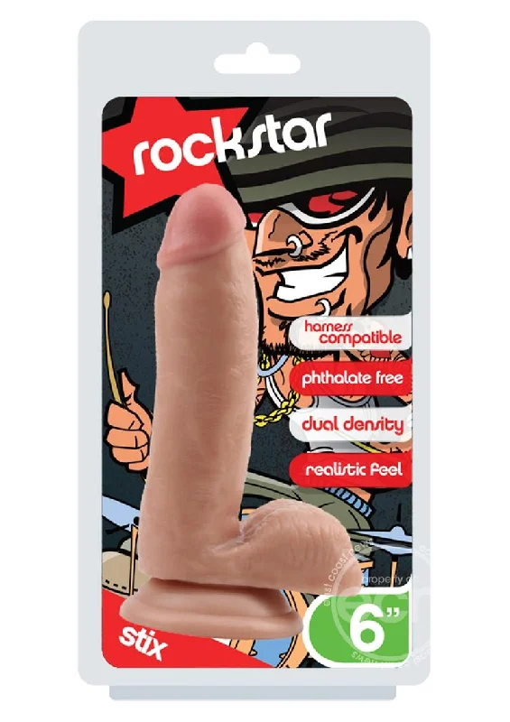 thick silicone green dildo-Rockstar - Stix - Dual Density Realistic Dildo with Balls 6in - Vanilla