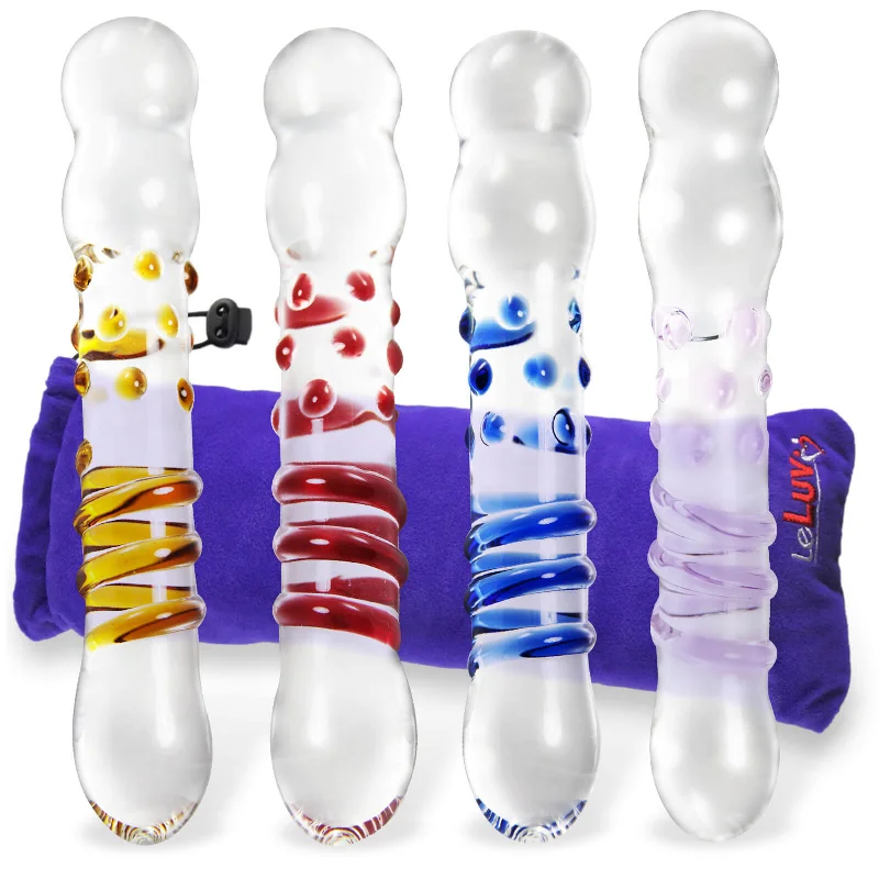 lifelike glass ribbed dildo-LeLuv Glass 7 Inch Swirls and Bumps Beaded Tips Dildo