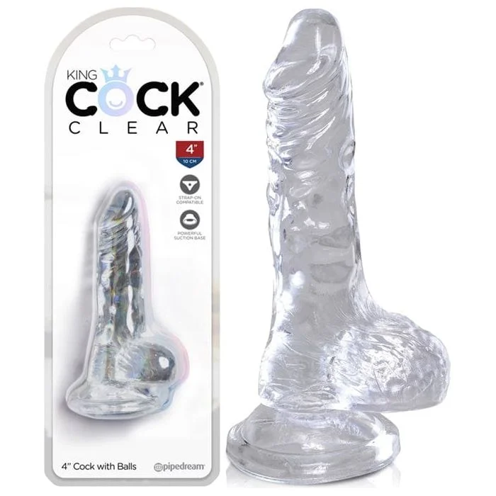 thin glass fantasy dildo-Dildo Réaliste - Pipedream - King Cock Clear 4" Cock with Balls