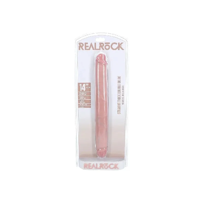 textured silicone straight dildo-Realrock Thick Double Ended Realistic Dildo 14" by Shots