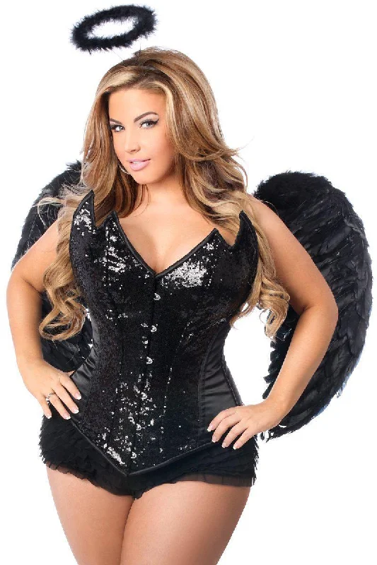 corset for fairy style-Top Drawer 4 PC Sequin Black Angel Corset Costume