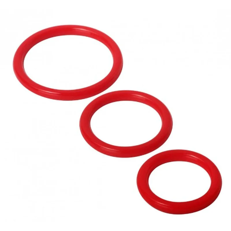 cock ring for spicy joy-Trinity For Men Penis Rings Set Of 3 Silicone Red