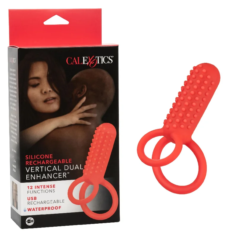 cock ring for beginner play-Silicone Rechargeable Vertical Dual Enhancer - Red