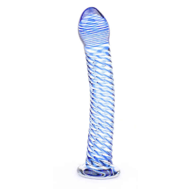 ribbed silicone lifelike dildo-Glass Dildo With Blue Spiral Design