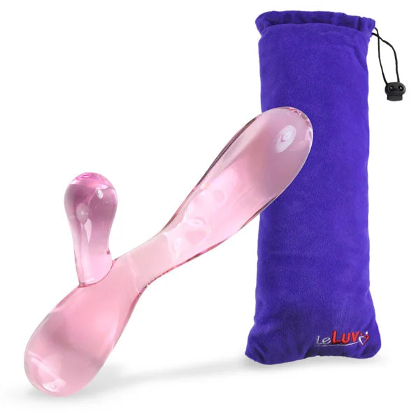 bumpy rubber ribbed dildo-LeLuv Glass Pink Rabbit Wand with Clitoral Probe Dildo