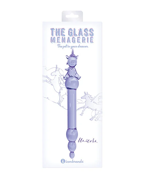 curved glass red dildo-Glass Menagerie Unicorn Glass Dildo - Purple