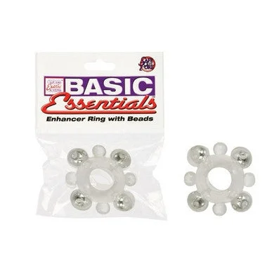 cock ring with sleek case-Basic Essentials Enhancer Ring With Beads - Clear