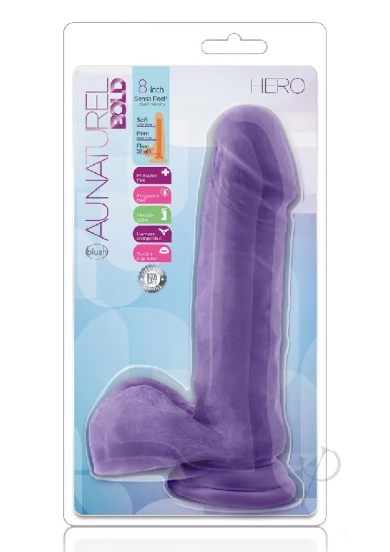 textured glass straight dildo-Au Naturel Bold Hero Dildo 8 Purp