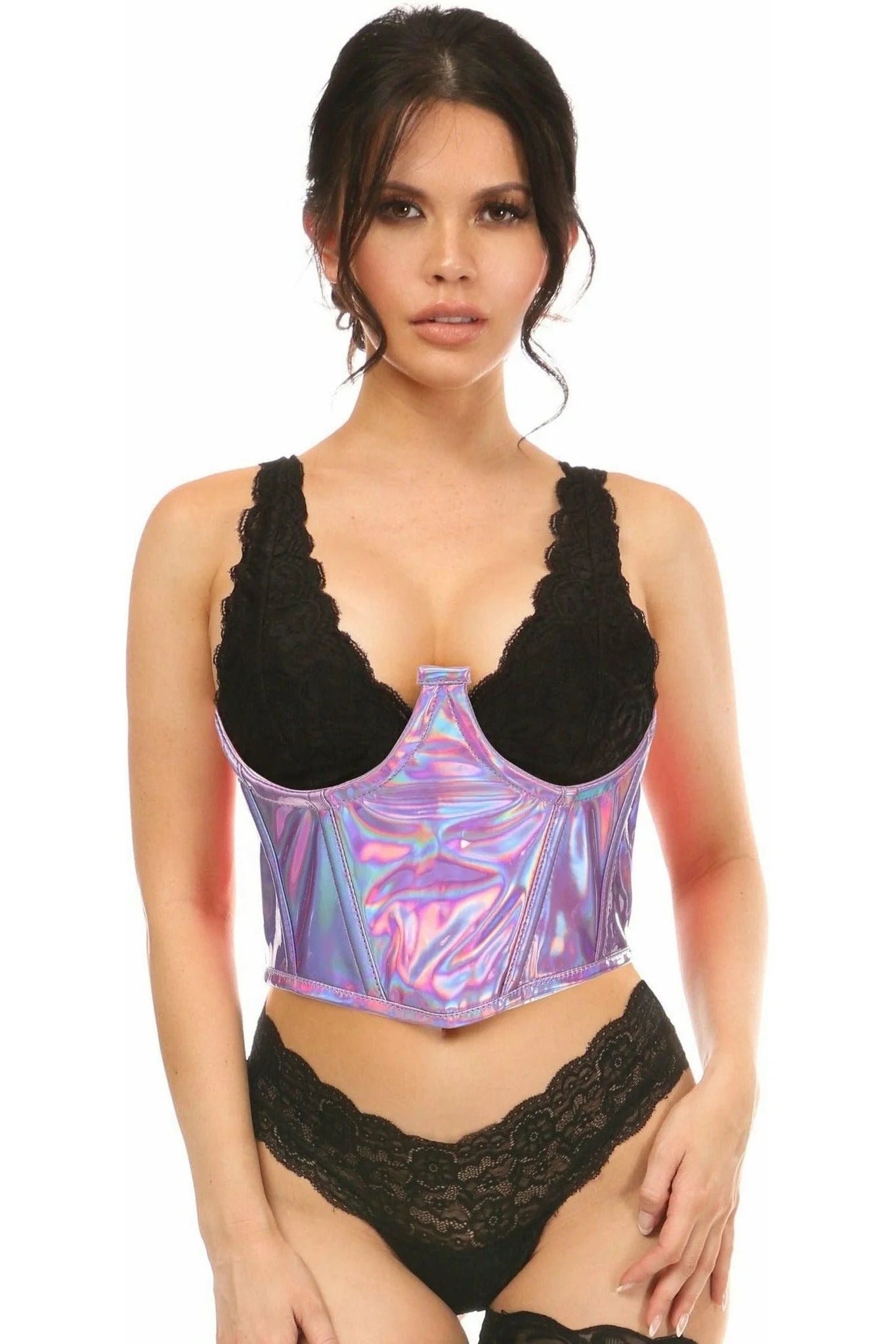 corset for pole dancing-Lavish Lavender Holographic Underbust Corset Small