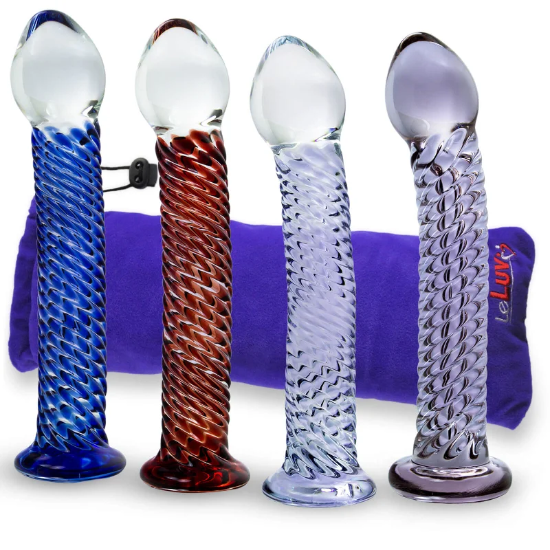 soft silicone lifelike dildo-LeLuv Glass Twisted Texture 7 Inch Curved Shaft & Pointed Tip Standing Dildo