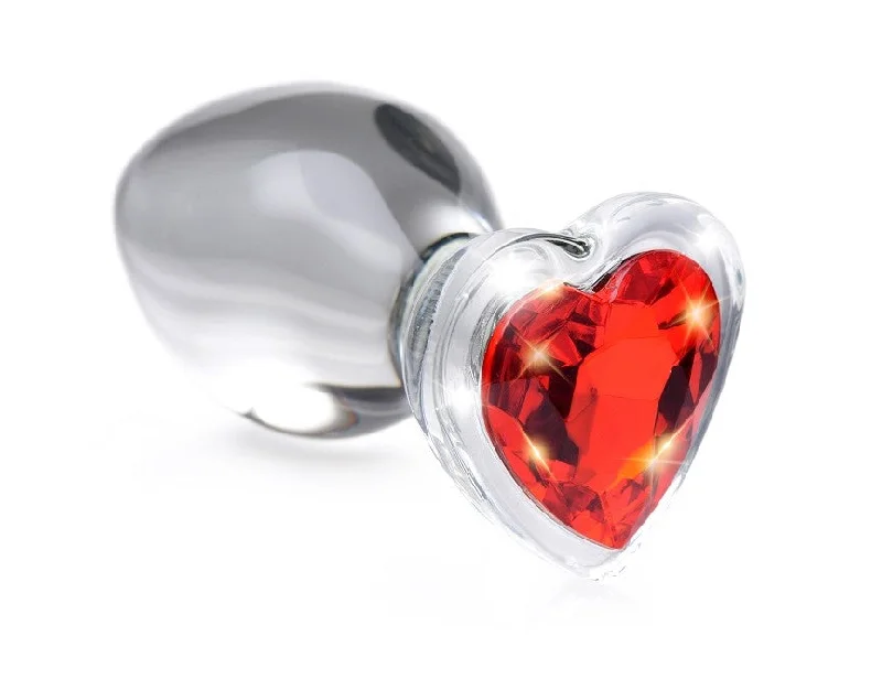 Anal toys with icy vibe-Red Heart Gem Glass Anal Plug